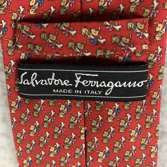 Salvatore Ferragamo Neck Tie Men's Red Dog Bone Print Silk Business Classic 9601 - Picture 7 of 10
